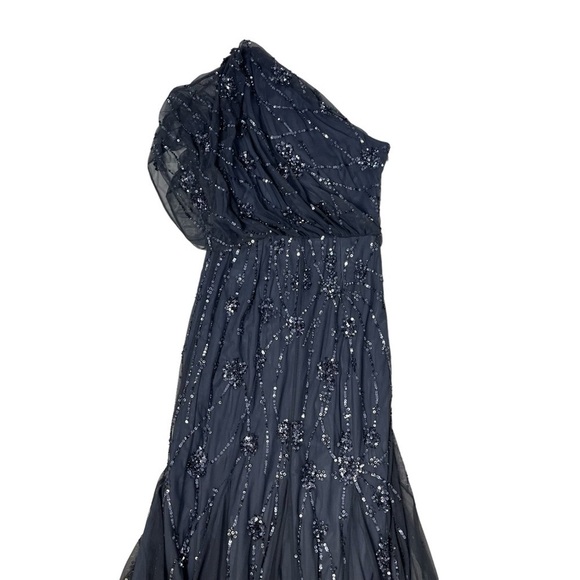 Adrianna Papell One Shoulder Beaded Dress Gray Size 4 Wedding Mother Of Bride - Picture 7 of 11
